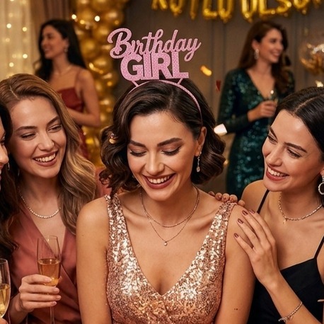 Birthday girl yeni tasarımlı pembe simli taç