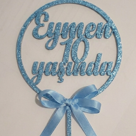Kişiye özel yazılı yuvarlak pasta süsü simli