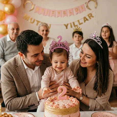 2 yaş tasarımlı pembe simli taç
