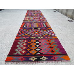 Runner, Pink Runner, Multi Colored Runner, Vintage Oriental Floor Kilim Rug Runner, Handmade Long Ha