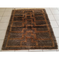 	 Large Vintage Beni Ouarain Flokati Rug, Handwoven Thick Pile Simple Square Berber Rug, Scandanivia