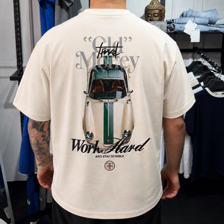 Old Money “Work Hard” Yarı Oversize T-Shirt (Krem)