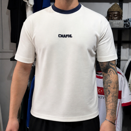 Barch Fashion “CNAFHL” T-Shirt (Beyaz - Lacivert Detay)