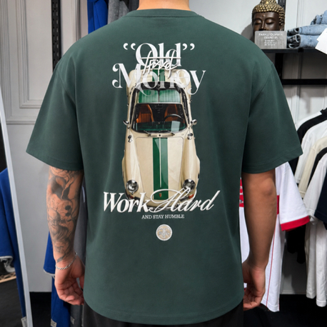 Old Money “Work Hard” Yarı Oversize T-Shirt (Yeşil)