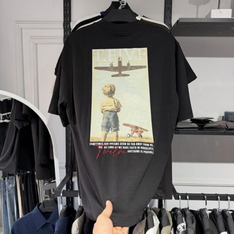 T.FIVE Oversize Baskılı Erkek Tişört – Siyah
