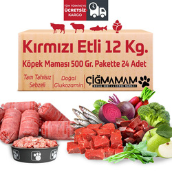 Barfmarkt Çiğmamam Kırmızı Etli 12 Kg - 500 Gr*24 Adet Tahılsız Barf Köpek Maması  