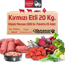 Barfmarkt Çiğmamam Kırmızı Etli 20 Kg - 1000Gr*20 Adet Tahılsız Barf Köpek Maması  