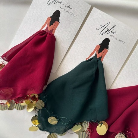 Bordo-Gold Pullu Şifon Mendil Seti - Kına | Nikah | Hediye ( 5 Adet)