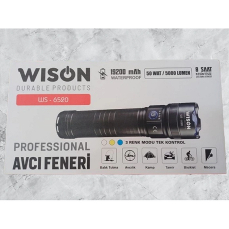Wison Ws-6520 5000 Lümen 50 W Profesyonel Avcı Feneri 3 Renk Modlu