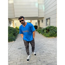 LACİVERT OLYMPİA OVERSİZE TİŞÖRT V YAKA SPOR FİTNESS 