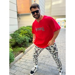 KIRMIZI OLYMPİA V YAKA TİŞÖRT SPOR FİTNESS GÜNLÜK RAHAT KALIP 