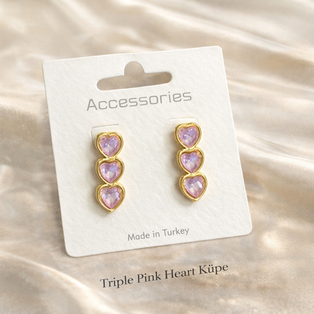 Triple Pink Heart Küpe