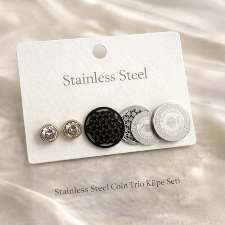 Steel Coin Trio Küpe Seti
