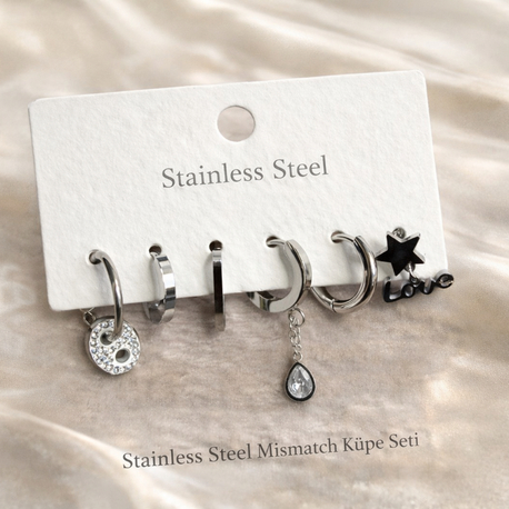 Stainless Steel Mismatch Küpe Seti