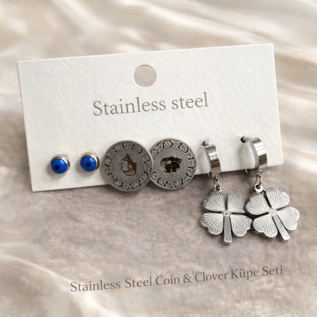 Stainless Cover & Clover Küpe Seti