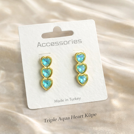 Triple Aqua Heart Küpe