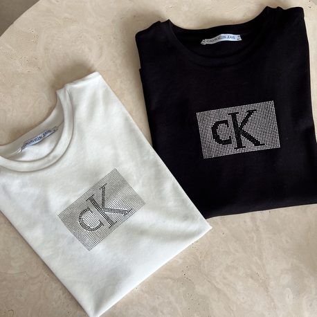 Ck Taşlı Siyah Tişört