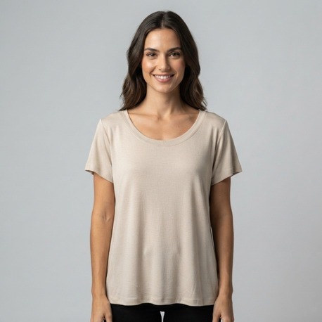 Premium Relax Fit Oval Yaka Tişört Bej