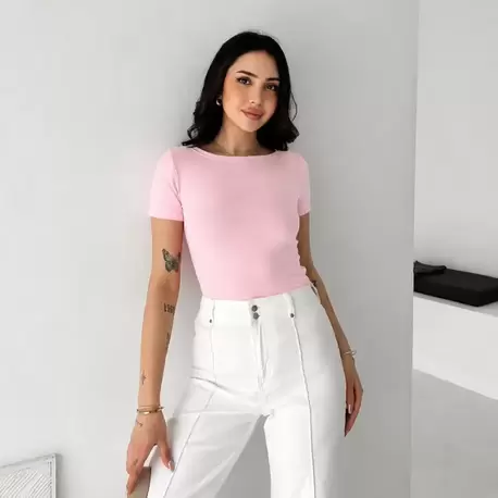 Premium Fit Pembe Prenses Yaka Body