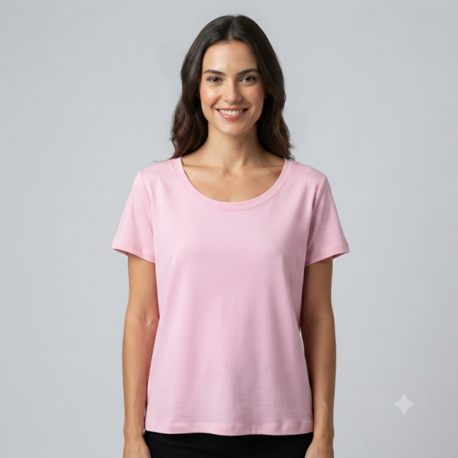 Premium Relax Fit Oval Yaka Tişört Pembe