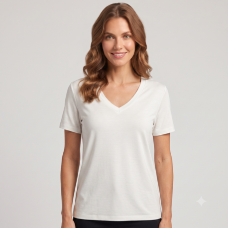 Premium Relax Fit V Yaka Tişört Kırık Beyaz 