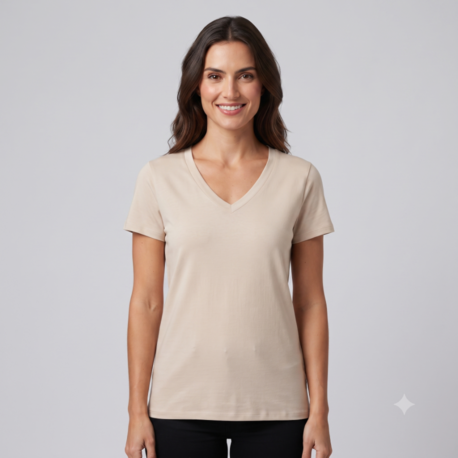 Premium Relax Fit V Yaka Tişört Bej