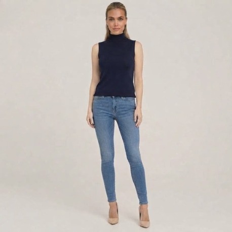 Premium Fit Dik Yaka Modal Kumaş Kolsuz Lacivert Body