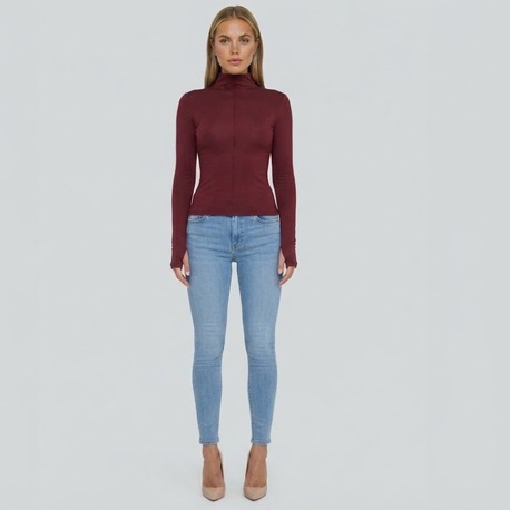 Premium Fit Uzun Kollu Çımalı Dik Yakalı Bordo Body