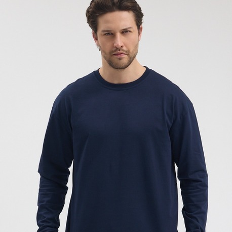 Premium Essential Lacivert Yarım Oversize Uzun Kollu Tişört