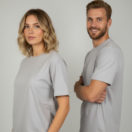 Premium Touch Unisex Gri Basic Tişört