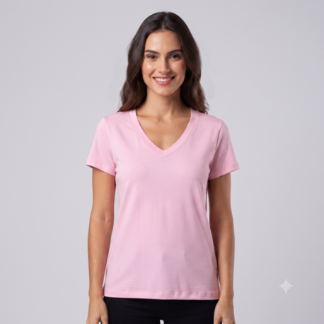 Premium Relax Fit V Yaka Tişört Pembe