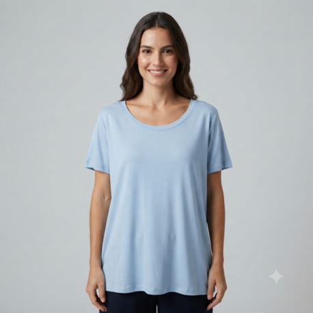 Premium Relax Fit Oval Yaka Tişört Açık Mavi