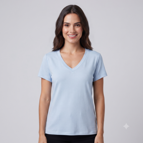Premium Relax Fit V Yaka Tişört Açık Mavi
