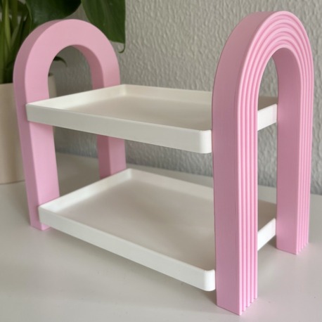 Kemerli 2 Katlı Dekoratif Düzenleyici Raf | Pastel Pembe Makyaj ve Kozmetik Organizeri