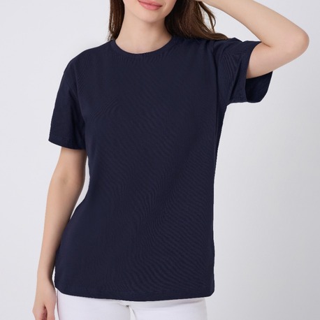  Lacivert Regular Fit %100 Pamuklu Bisiklet Yaka Kadın Basic T-Shirt Yumuşak dokulu Tişört