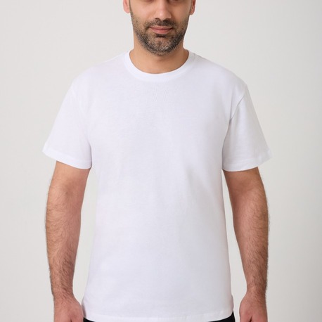 %100 Pamuklu Beyaz Bisiklet Yaka Erkek Basic Tişört