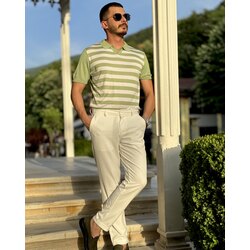 VİSKON KUMAŞ POLO YAKA ÇİZGİLİ MİNT TİŞÖRT