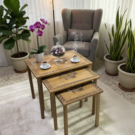 Lotus İşlemeli Zigon Sehpa