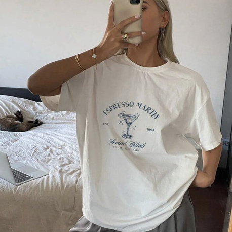 Expresso martini baskılı T-shirt