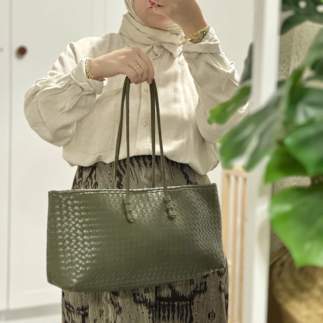 Strap Haki Örgü Model El Çantası