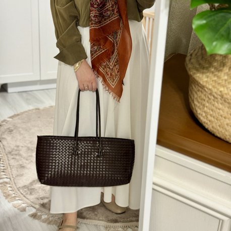 Strap Acı Kahve Örgü Model El Çantası