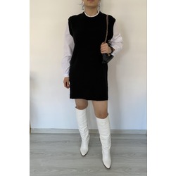 GÖMLEK KOLLU SİYAH KAZAK ELBİSE 