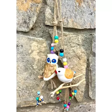 Bahçe Balkon Süsü Seramik Baykuş ve Serçe 2’li Set