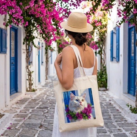 Bodrum Temalı Çiçekli İllüstrasyon Baskılı Ham Bez Plaj Yazlık Günlük Çanta