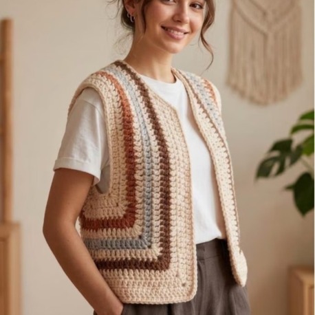 Crochet Vest Pattern PDF Two Piece Boho Sweater Chunky Sleeveless Cardigan Tutorial