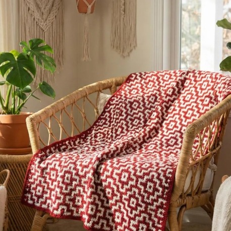 Scandinavian Style Crochet Blanket Pattern | Red and White Mosaic Afghan Blanket 