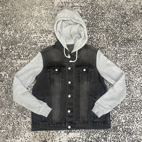 Kapüşonlu Siyah Jeans Ceket