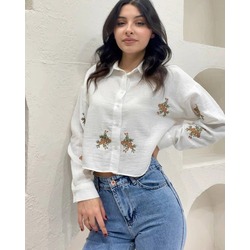 Nakışlı Crop Gömlek