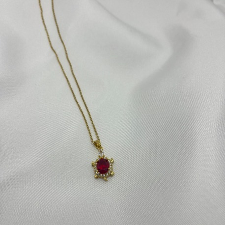 Ruby Shell Gold Kolye-Bordo Taşlı Zirkon