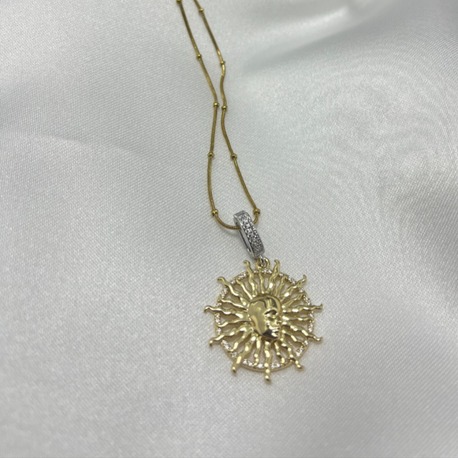 Charm Uçlu Güneş Madalyon Kolye – 925 Uç & Çelik Zincir